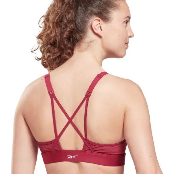 Reebok Les Mills Lux Strappy Bra wine colour size Medium - Picture 1 of 7